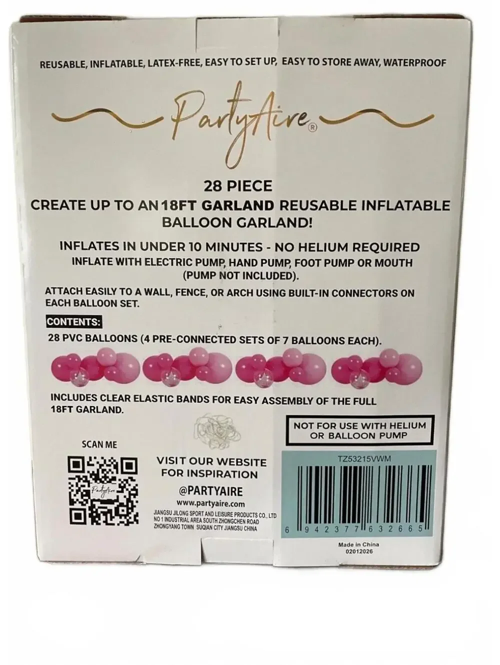 PartyAire Pink Paradise 28-Piece Reusable Inflatable Balloon Garland Kit